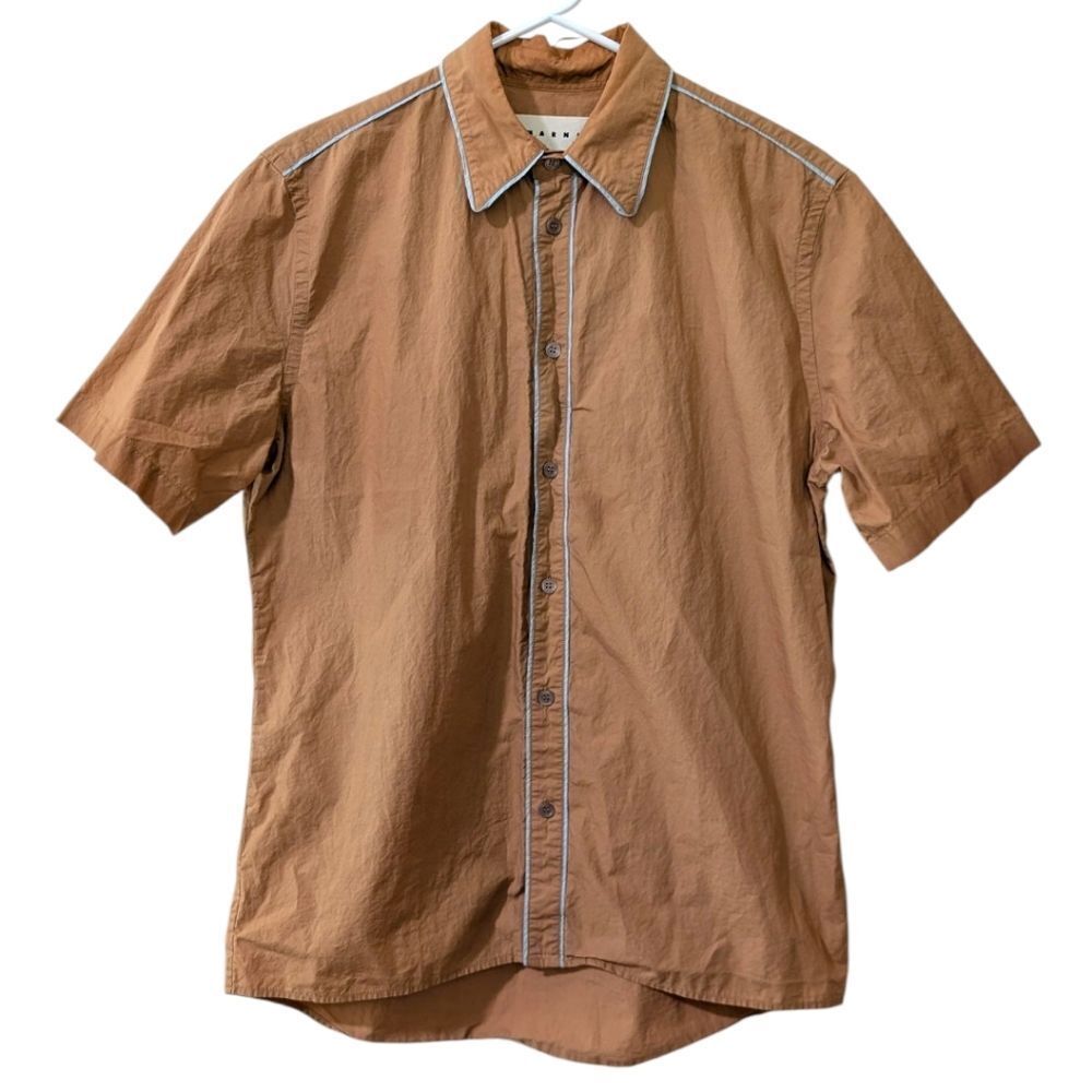 Marni Short-Sleeve Button-Up Cotton Shirt - Size 44, US SMALL - Brown/Tan